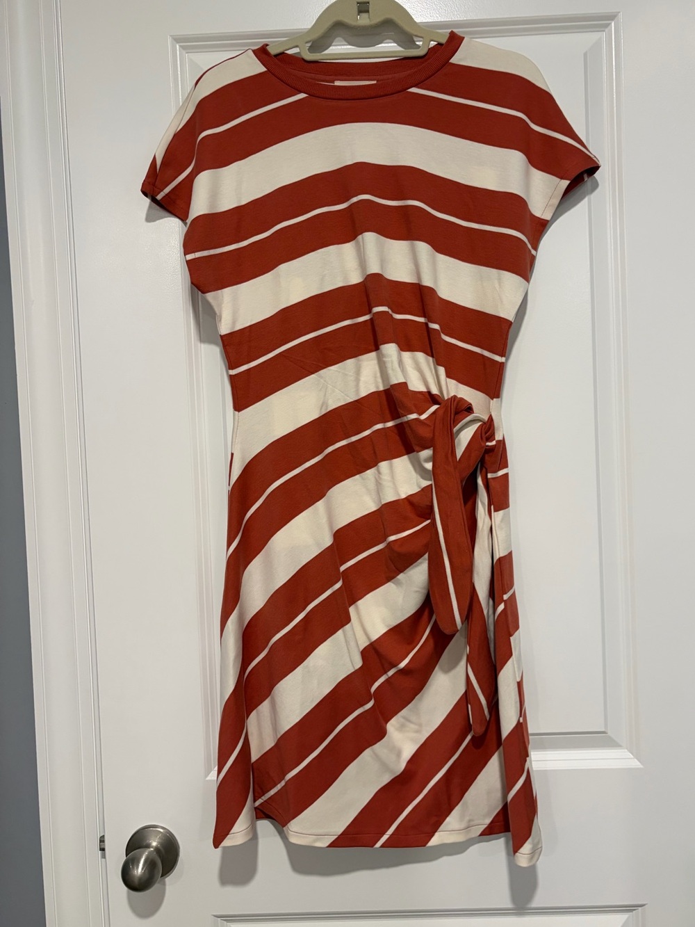Haven Well Within Striped Tie-Waist Dress in Rust and Cream